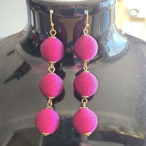 Magenta Fushcia Thread Ball Drop Earrings Bon Bon